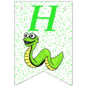 ハッピーバースデーかわいい漫画グリーンスネーク水玉模様 バンティングフラッグ (第1の旗)