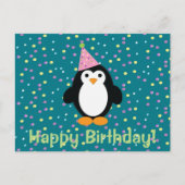 ハッピーバースデーかわいい漫画パーティーペンギン ポストカード (正面)