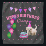 ハッピーバースデーかわいい犬とケーキ水玉模様 バンダナ<br><div class="desc">このデザインはお誕生日ケーキで愛らしい子犬を持っている。このデザインは素晴らし犬の誕生祝いの贈り物だ。</div>