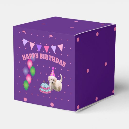 ハッピーバースデーかわいい犬とケーキ水玉模様 フェイバーボックス (裏面サイド)