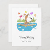 ハッピーバースデーかわいい犬の子犬カヤックカヤックカード (正面/裏面)