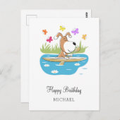 ハッピーバースデーかわいい犬の子犬カヤックカヤック ポストカード (正面/裏面)