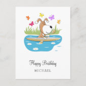 ハッピーバースデーかわいい犬の子犬カヤックカヤック ポストカード (正面)