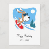 ハッピーバースデーかわいい犬の子犬スノーボード冬 ポストカード (正面)