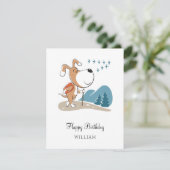 ハッピーバースデーかわいい犬の子犬ハイキングウッドランドカード (スタンド正面)
