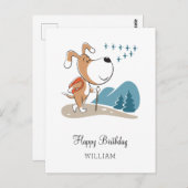 ハッピーバースデーかわいい犬の子犬ハイキングウッドランド ポストカード (正面/裏面)