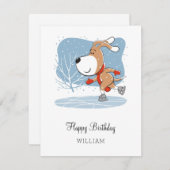 ハッピーバースデーかわいい犬パピーアイススケートで滑るおもしろいカード (正面/裏面)