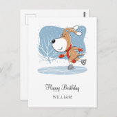 ハッピーバースデーかわいい犬パピーアイススケートで滑るおもしろい ポストカード (正面/裏面)