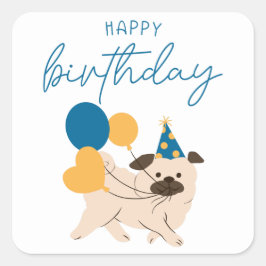 ハッピーバースデーかわいい犬&バルーンシンプル誕生日 スクエアシール