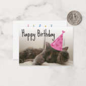ハッピーバースデーかわいい猫とピンクハットの写真 ノートカード (正面/裏面インサイチュ)