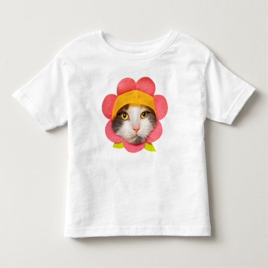 ハッピーバースデーかわいい猫のフラワーハット トドラーTシャツ (正面)
