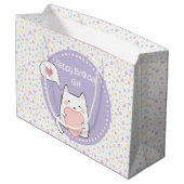 ハッピーバースデーかわいい猫愛ハート ラージペーパーバッグ (裏面アングル)