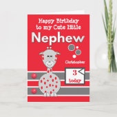 ハッピーバースデーかわいい甥任意の年齢レッドグレー カード (正面)