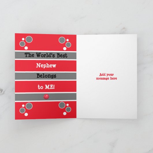 ハッピーバースデーかわいい甥任意の年齢レッドグレー カード (内部)