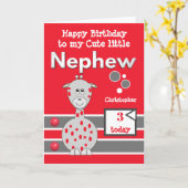 ハッピーバースデーかわいい甥任意の年齢レッドグレー カード (黄色い花)