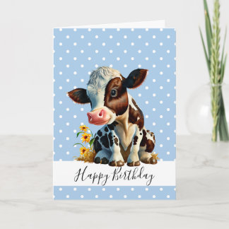 ハッピーバースデーかわいい男の子の茶色のカウカード カード