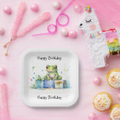 ハッピーバースデーかわいい緑のカエル包まれた(贈り物) ペーパープレート (パーティー)