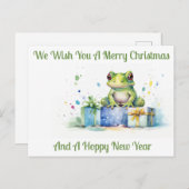 ハッピーバースデーかわいい緑のカエル包まれた(贈り物) ポストカード (正面/裏面)