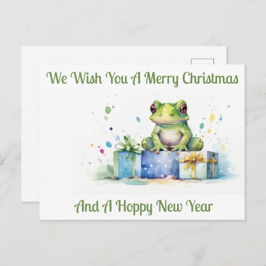ハッピーバースデーかわいい緑のカエル包まれた(贈り物) ポストカード (正面/裏面)