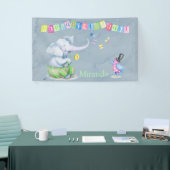 ハッピーバースデーかわいい象の鳥バタフライキッズ 横断幕 (トレードショー)