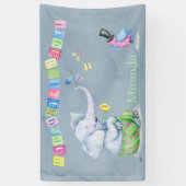 ハッピーバースデーかわいい象の鳥バタフライキッズ 横断幕 (縦)