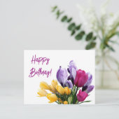 ハッピーバースデーかわいらしカラフル春フローラおもしろい シーズンポストカード (スタンド正面)