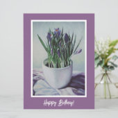 ハッピーバースデーかわいらしパープルクロカスフローラ カード (スタンド正面)