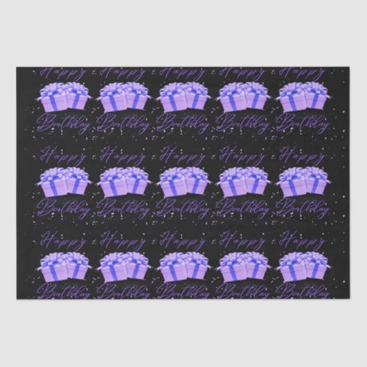 ハッピーバースデーかわいらしパープルティッシュペーパー 薄葉紙 (正面)