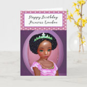ハッピーバースデーかわいらしパープルプリンセスパーソナライズされた カード (黄色い花)