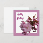ハッピーバースデーかわいらしピンクさくらんぼ花フローラ シーズンカード (正面/裏面)