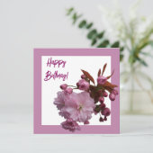 ハッピーバースデーかわいらしピンクさくらんぼ花フローラ シーズンカード (スタンド正面)