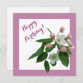 ハッピーバースデーかわいらしピンクさくらんぼ花 シーズンカード (正面/裏面)