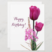ハッピーバースデーかわいらしピンクのチューリシンプルップエレガント シーズンカード (正面/裏面)