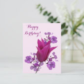 ハッピーバースデーかわいらしピンクのチューリップフローラ美 ポストカード (スタンド正面)