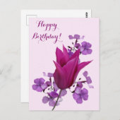 ハッピーバースデーかわいらしピンクのチューリップフローラ美 ポストカード (正面/裏面)