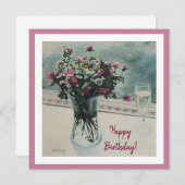 ハッピーバースデーかわいらしピンクの花フローラ素晴らしアート シーズンカード (正面/裏面)