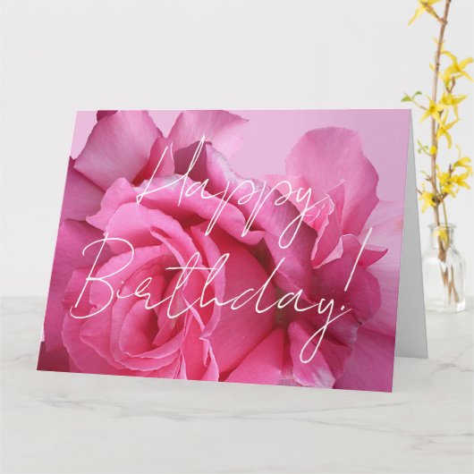 ハッピーバースデーかわいらしピンクエレガントローズ カード (黄色い花)