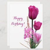 ハッピーバースデーかわいらしピンクチューリップシンプルフローラおもしろい シーズンカード (正面/裏面)