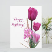 ハッピーバースデーかわいらしピンクチューリップシンプルフローラおもしろい シーズンカード (スタンド正面)