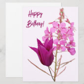 ハッピーバースデーかわいらしピンクチューリップフローラカラフル シーズンカード (正面/裏面)