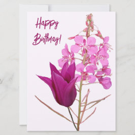 ハッピーバースデーかわいらしピンクチューリップフローラカラフル シーズンカード