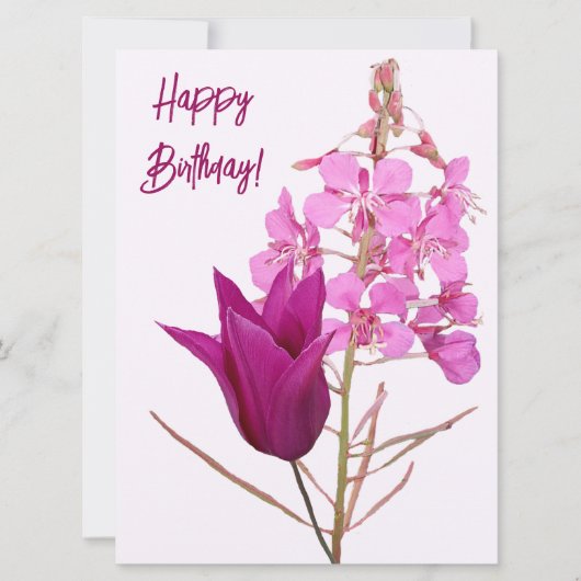 ハッピーバースデーかわいらしピンクチューリップフローラカラフル シーズンカード (正面)