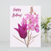 ハッピーバースデーかわいらしピンクチューリップフローラカラフル シーズンカード (スタンド正面)