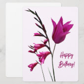 ハッピーバースデーかわいらしピンクチューリップフローラカラフル シーズンカード (正面/裏面)