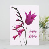 ハッピーバースデーかわいらしピンクチューリップフローラカラフル シーズンカード (スタンド正面)