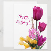 ハッピーバースデーかわいらしピンクチューリップフローラ シーズンカード (正面/裏面)