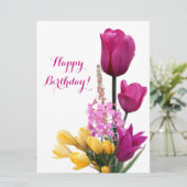 ハッピーバースデーかわいらしピンクチューリップフローラ シーズンカード (スタンド正面)
