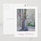 ハッピーバースデーかわいらしピンク春の花フローラ ポストカード (正面/裏面)