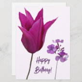 ハッピーバースデーかわいらしピンク紫フローラモダン シーズンカード (正面/裏面)