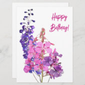 ハッピーバースデーかわいらしピンク紫色の花フローラ シーズンカード (正面/裏面)